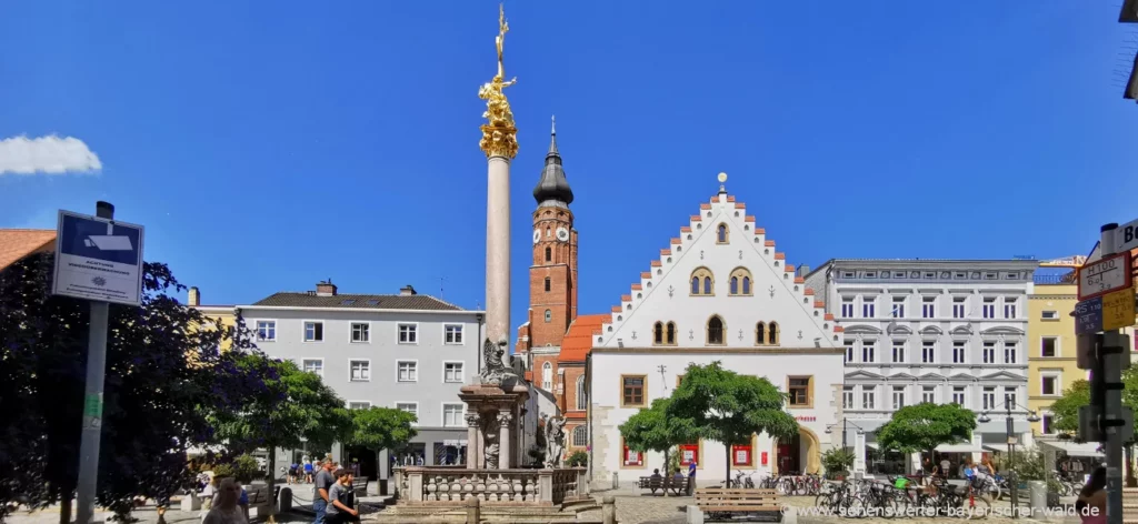 Highlights in Straubing Attraktionen am Stadtplatz mit Mariensäule